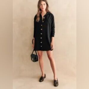 Sézane Black Collared Sadie Shirt Dress